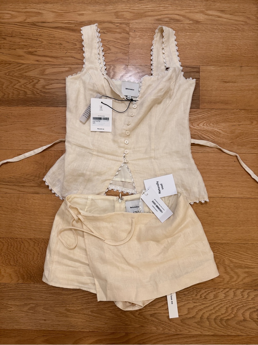 REFORMATION Sugar Cream Linen Button-Front Tank & skort Set
